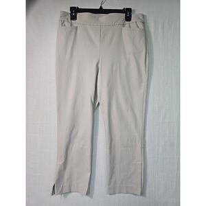 Chico's Pull On Pants Women's 1.5 (10) Ankle Beige Dressy Rayon Blend Side Slits